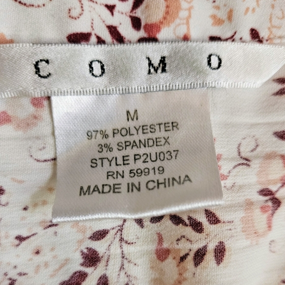 Como Womens Red And Pink Floral Pleated Button Up Collared Blouse Size Medium - Picture 5 of 10